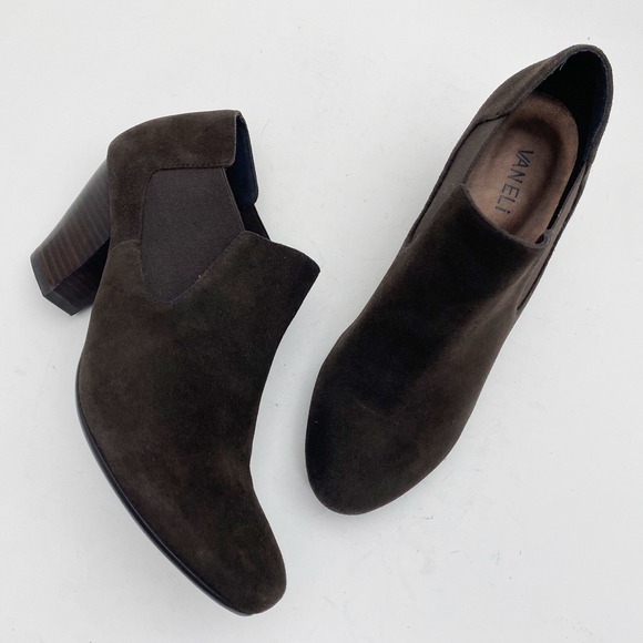 VANELI Brown Suede Double Gore Medium Heel Slip On Bootie Womens Size 8.5M - Picture 1 of 6